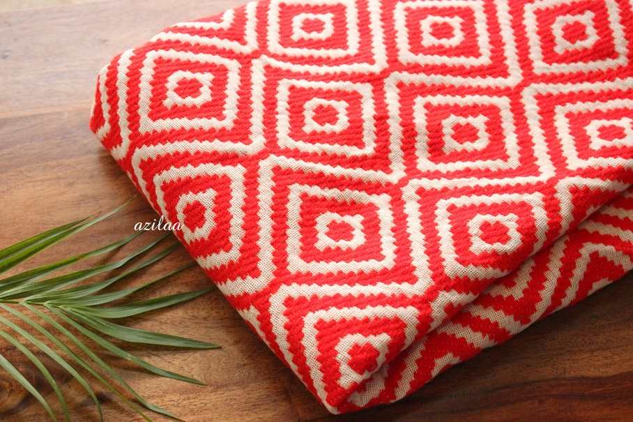 Handloom bright Orange white woven throw blanket