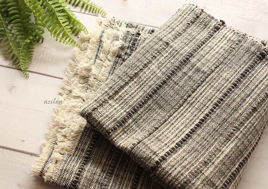 Handloom grey and black woven throw blanket