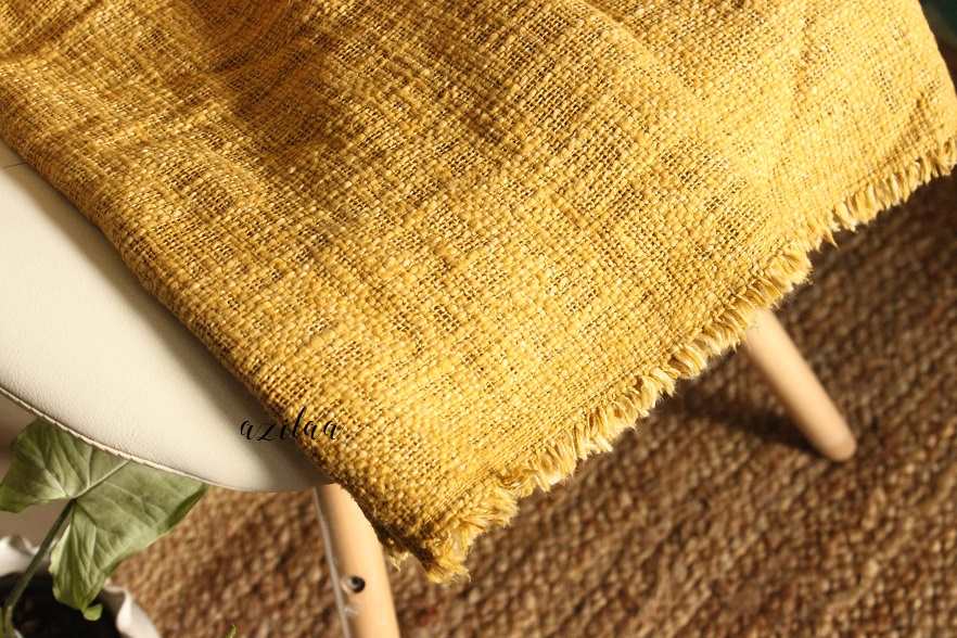 Handloom mustard color soft woven throw blanket