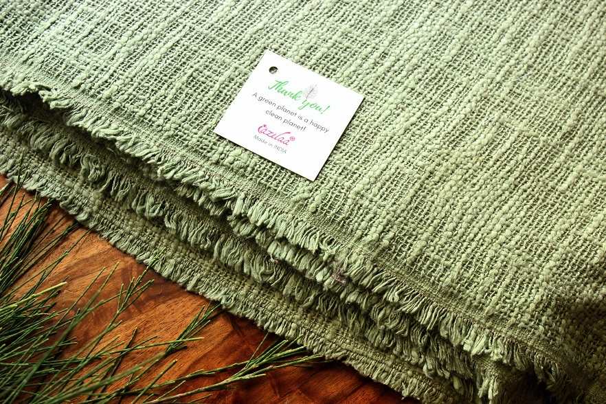 Handloom olive color soft woven throw blanket