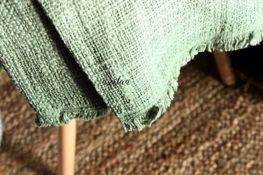 Handloom olive color soft woven throw blanket