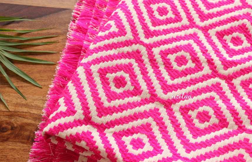 Handloom pink white woven throw blanket