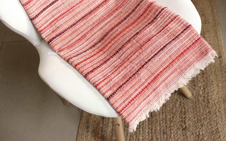 Handloom rust red cream woven throw blanket