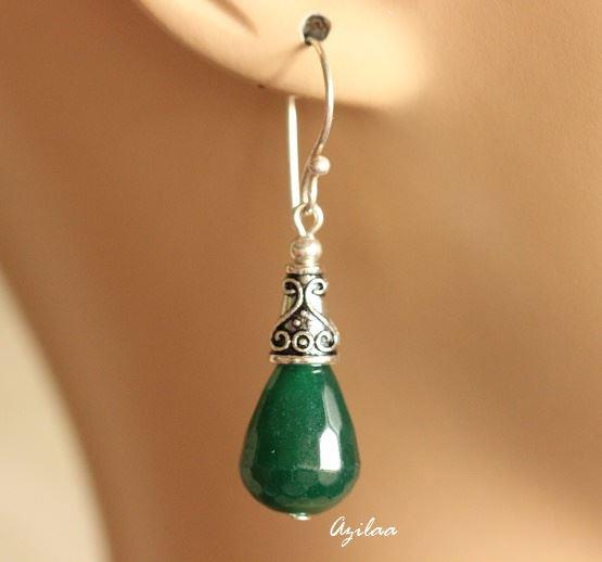 Handmade green bead gemstone silver Earrings