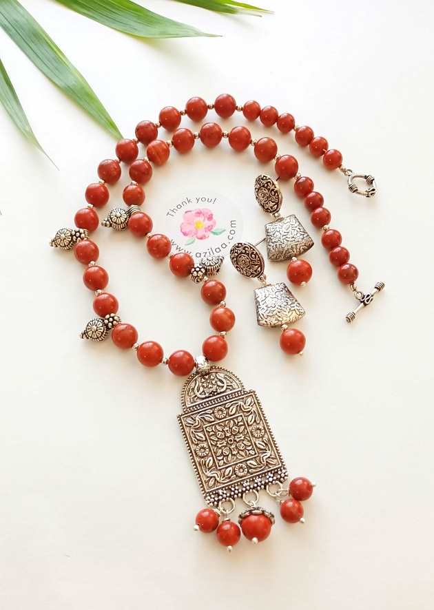 Healing red jasper beaded necklace set Jasper gemstone jewelry