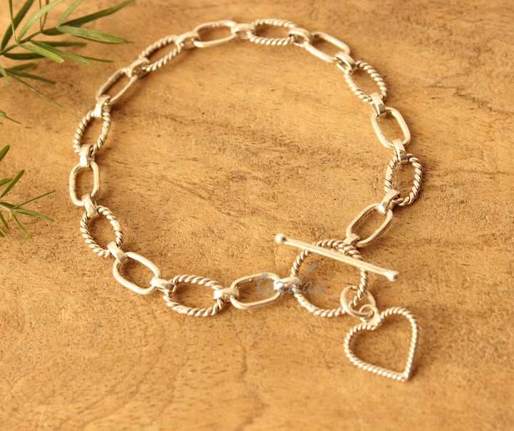 Heart Charm sterling silver handmade designer bracelet