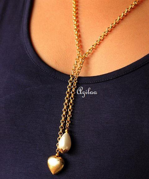 Heart pearl designer handmade gold plated chain tassel necklace