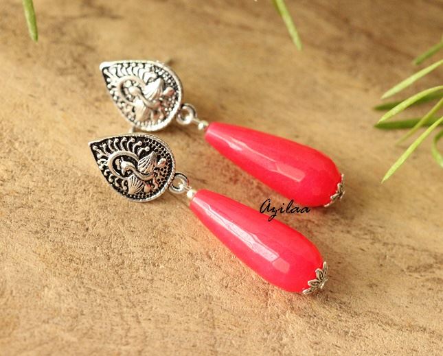 Hot Pink gemstone silver plated post earrings