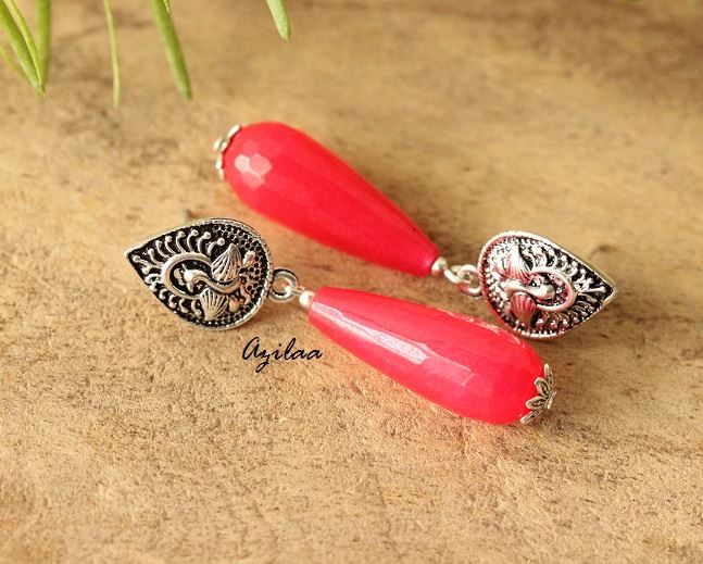 Hot Pink gemstone silver plated post earrings