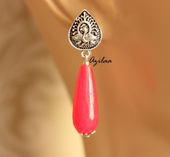 Hot Pink gemstone silver plated post earrings
