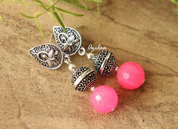 Hot pink Statement artisan handmade necklace earrings set