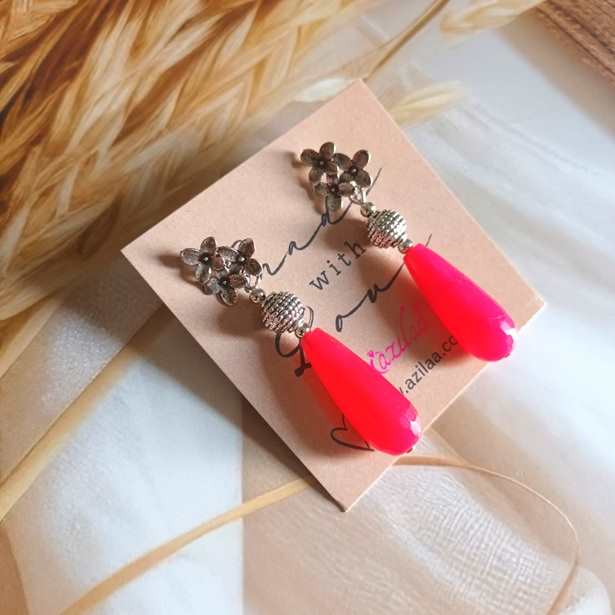 Hot pink gemstone handmade beaded necklace set