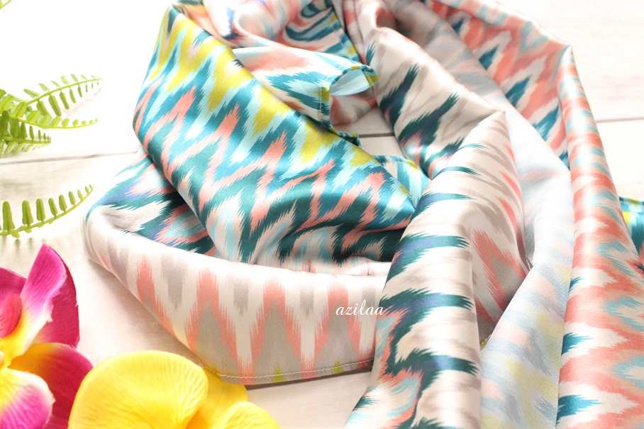 Ikat blue and white satin scarf Square