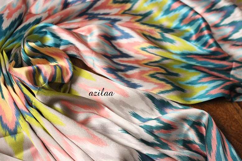 Ikat blue and white satin scarf Square