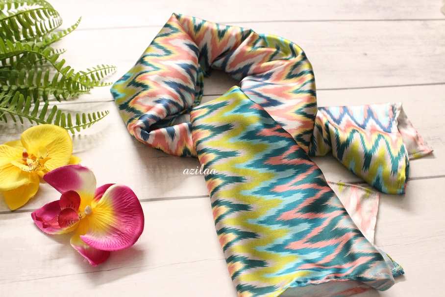 Ikat blue and white satin scarf