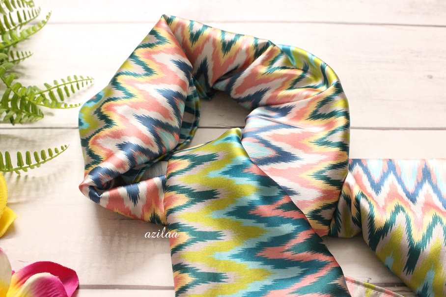 Ikat blue and white satin scarf