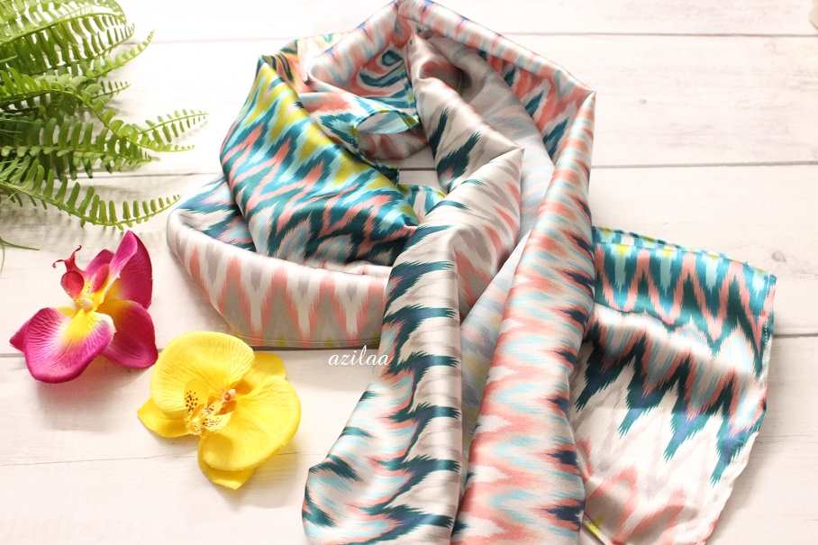 Ikat blue and white satin scarf