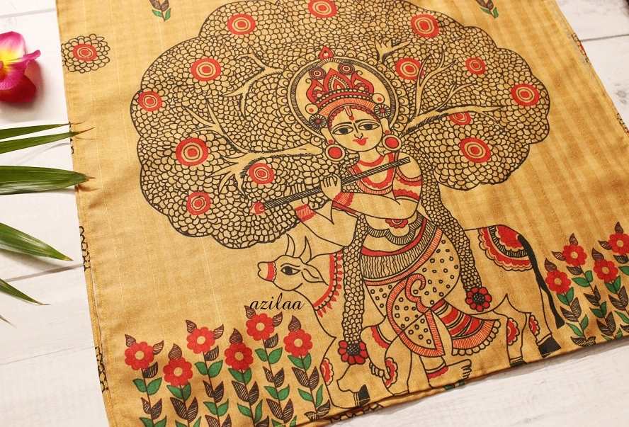Kanha Tusser silk madubani art brown scarf