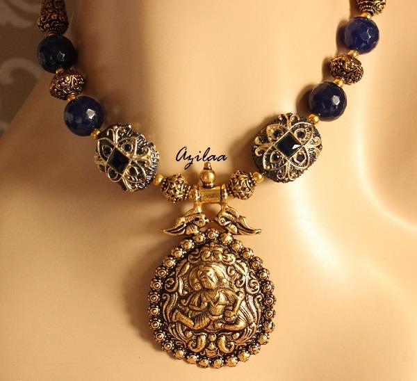 Navy blue necklace and earring set, Exclusive jewellery set