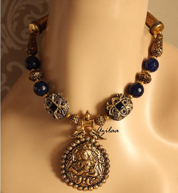 Navy blue necklace and earring set, Exclusive jewellery set