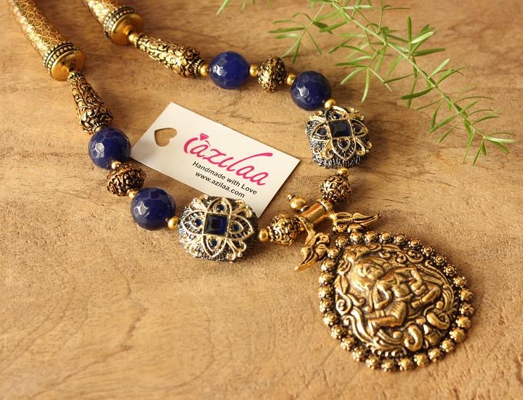 Navy blue necklace and earring set, Exclusive jewellery set