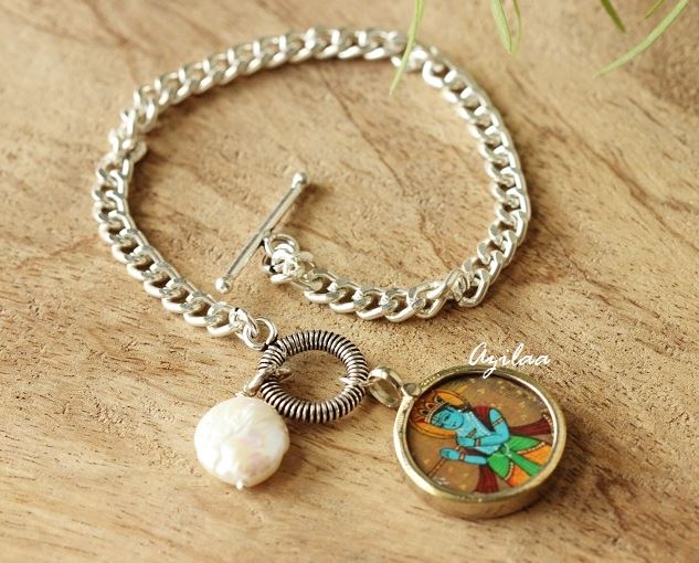 Krishna charm chain gemstone pearl handmade bracelet