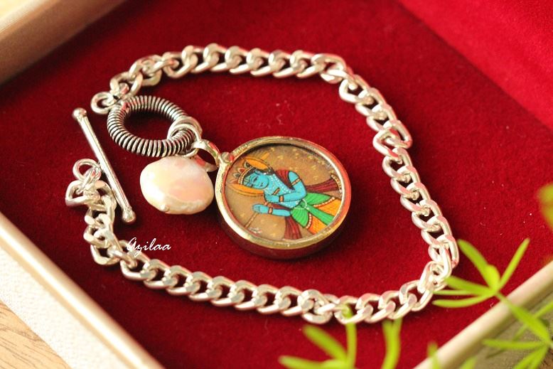 Krishna charm chain gemstone pearl handmade bracelet
