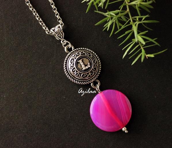 L intial CZ Gemstone charm pendant silver necklace