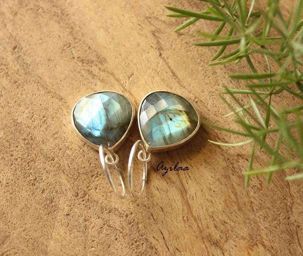 Labradorite Sterling silver gemstone hoop earrings