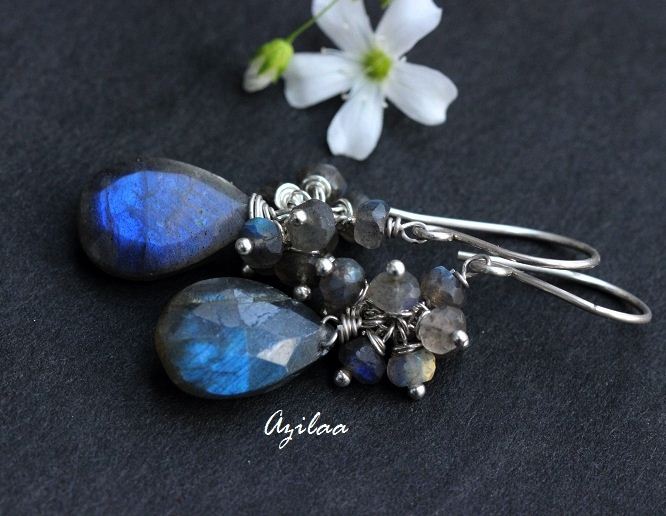 Labradorite gemstone beaded earrings 