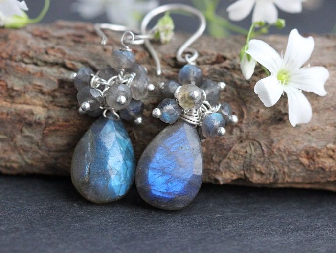 Labradorite gemstone beaded earrings 