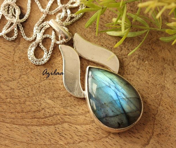 Labradorite gemstone sterling silver pendant  handmade