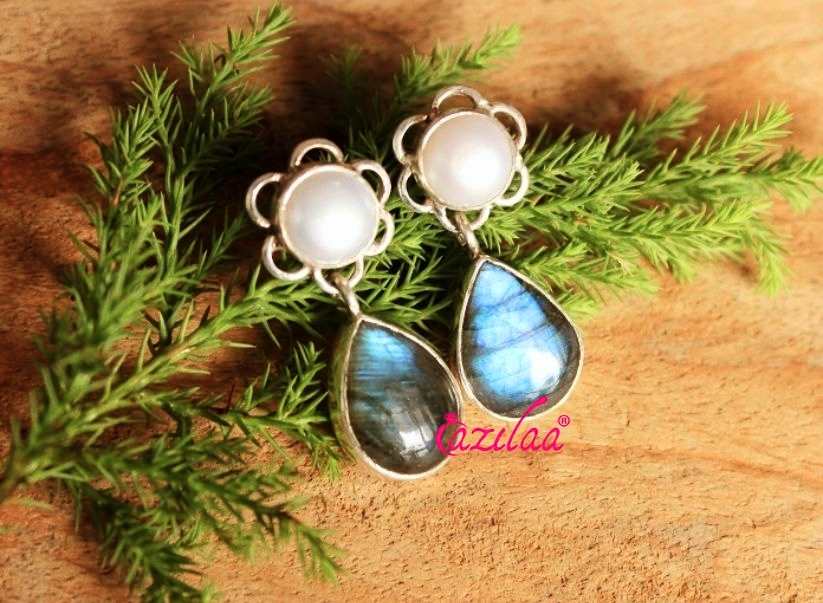Labradorite pearl gemstone sterling silver handmade earrings