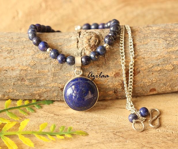 Lapis Lazuli gemstone sterling silver  pendant handmade necklace
