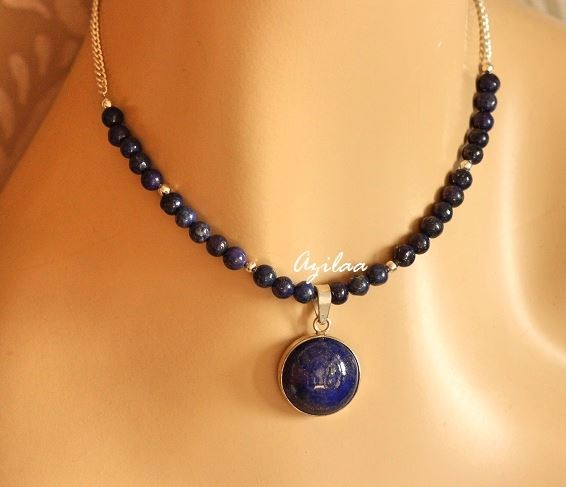 Lapis Lazuli gemstone sterling silver  pendant handmade necklace