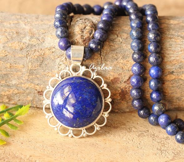 Lapis Lazuli gemstone sterling silver  pendant handmade necklace