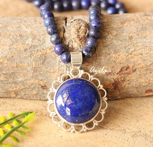 Lapis Lazuli gemstone sterling silver  pendant handmade necklace