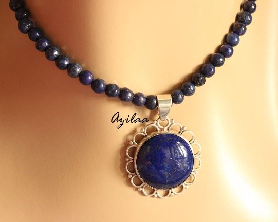 Lapis Lazuli gemstone sterling silver  pendant handmade necklace
