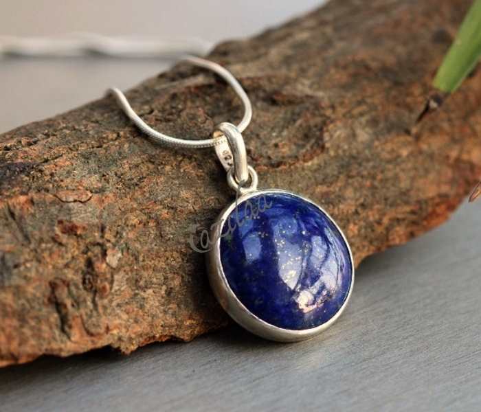 Lapis Lazuli gemstone sterling silver pendant handmade necklace