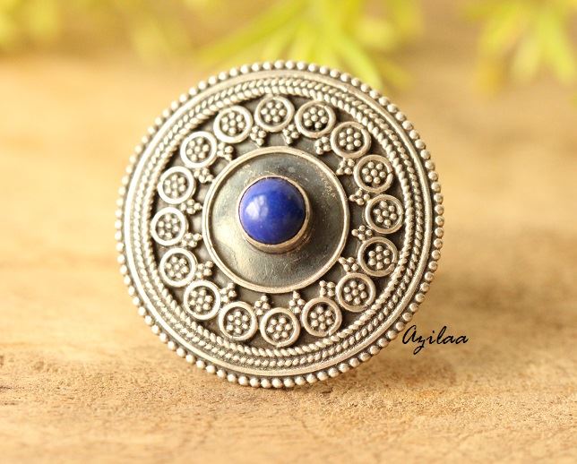 Lapis ethnic sterling silver handmade artisan gemstone ring