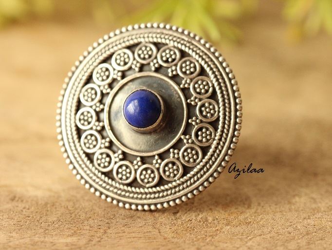 Lapis ethnic sterling silver handmade artisan gemstone ring