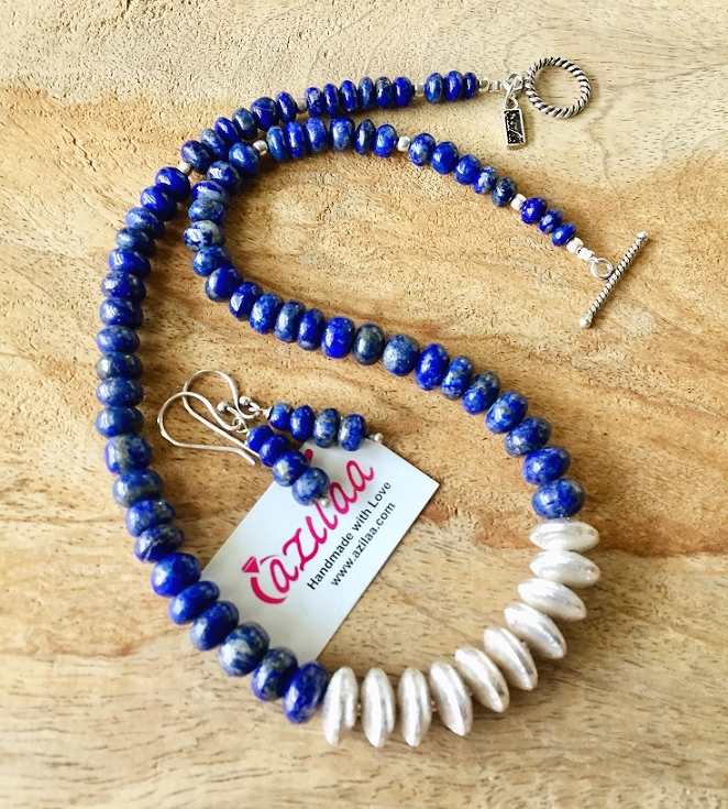 Lapis gemstone beaded handmade necklace set