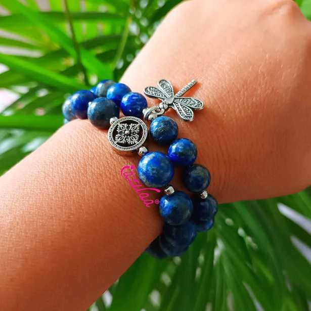Lapis lazuli beaded charm bracelet couple bracelet 02