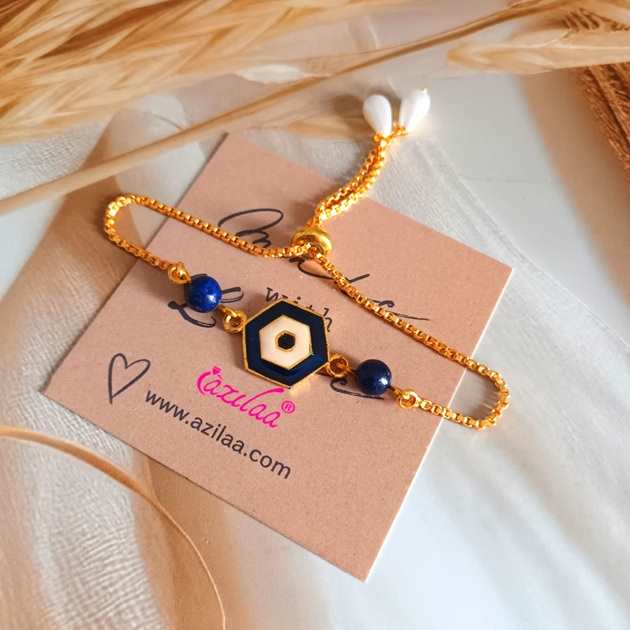 Lapis lazuli evil eye golden charm beaded bracelet