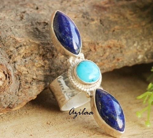 Lapis  turquoise Artisan sterling silver gemstone handmade ring