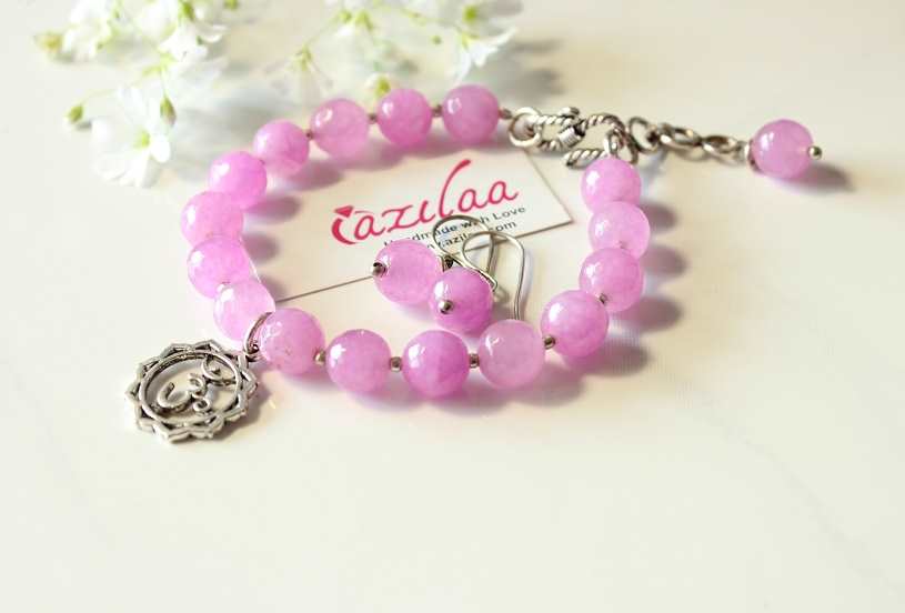 Crown Chakra gemstone beaded silver bracelet