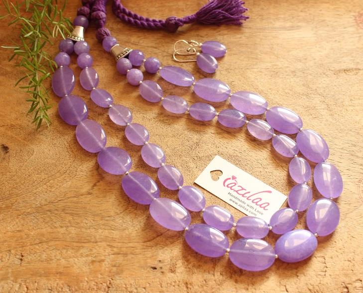 Lavender necklace for women, Layered gemstone necklace earrings