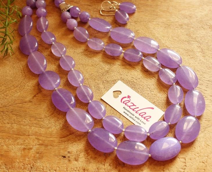 Lavender necklace for women, Layered gemstone necklace earrings
