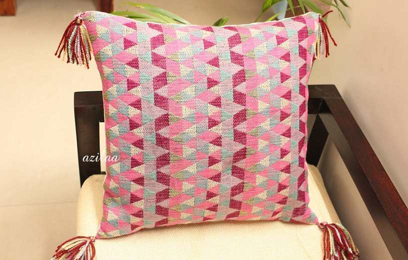 Lavender geometric handloom handmade cushion cover 18 inches