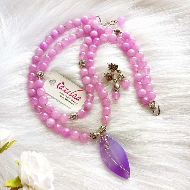 Lavender layered designer gemstone necklace set